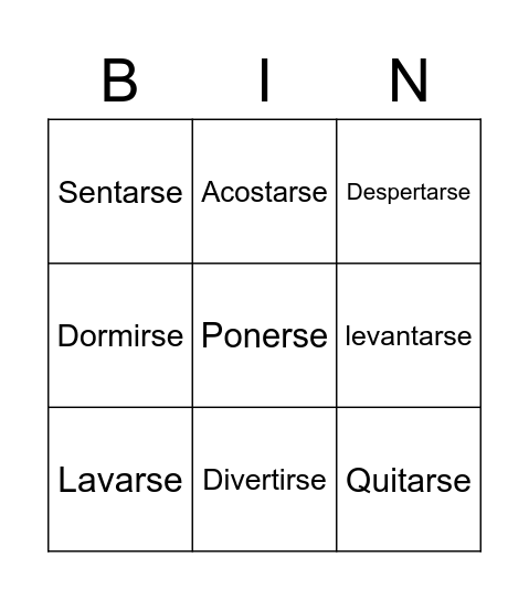 Verbos Reflexivos trayce Bingo Card