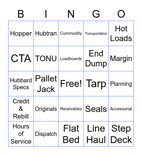 Reliant Transportation Bingo Card