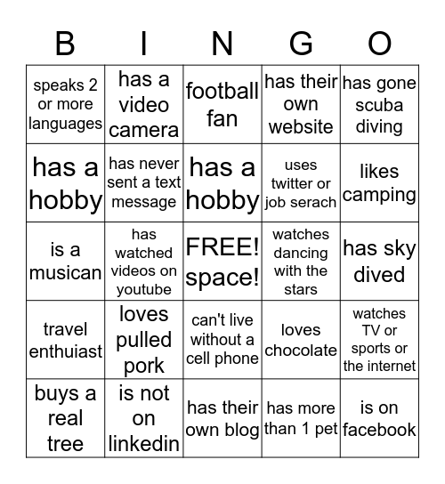 Networking Bingo Card