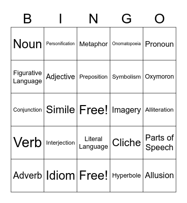 Grammar Bingo Card
