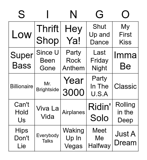 Singo Bingo Card