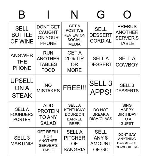 SERVER BINGO Card