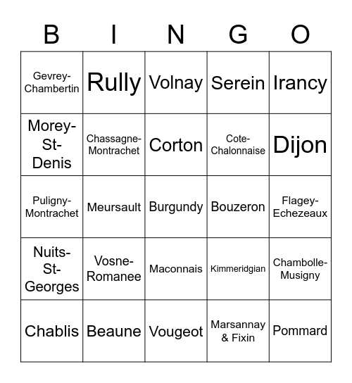 Burgundy Bingo Card
