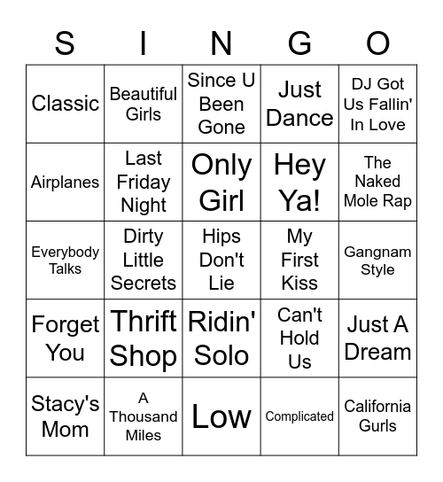 SINGO Bingo Card