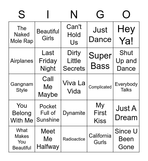 SINGO Bingo Card