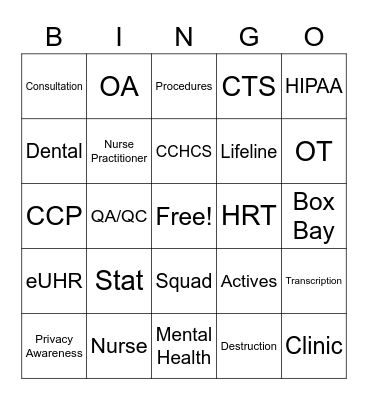 HIP Week 2022 Bingo Card