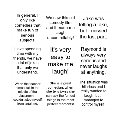 Humour Vocabulary Bingo Card