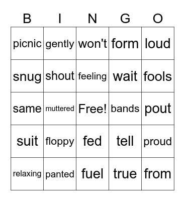 Vocabulary Bingo Card