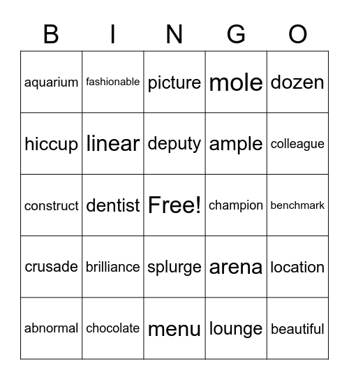Use your words! Bingo Card