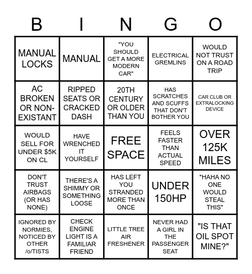 SHITBOX BING/o/ Bingo Card