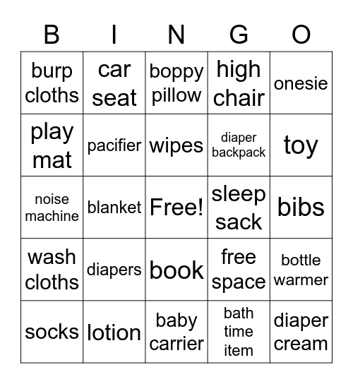 Baby Bingo Card