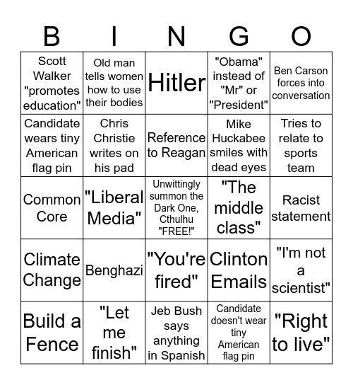 Clusterf#@k to the White House! Bingo Card