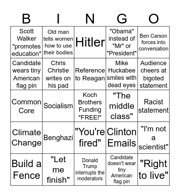 Clusterf#@k to the White House! Bingo Card