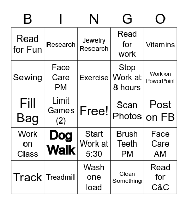 Routines/Tasks Bingo Card