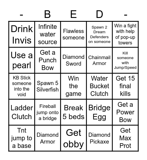 Bedwars Bingo Card
