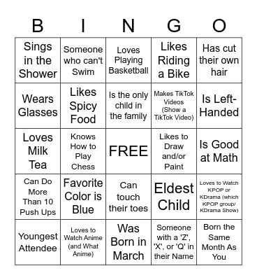 HUMAN BINGO Card