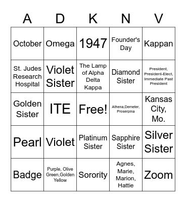 ADK Delta Bingo Card