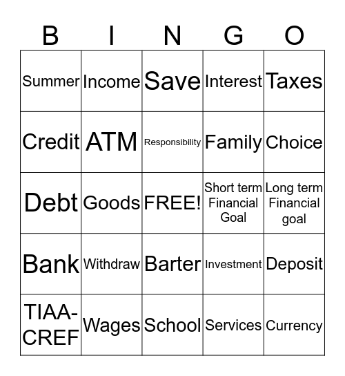 TIAA-CREF Financial BINGO Card