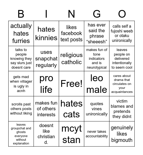 red flags Bingo Card