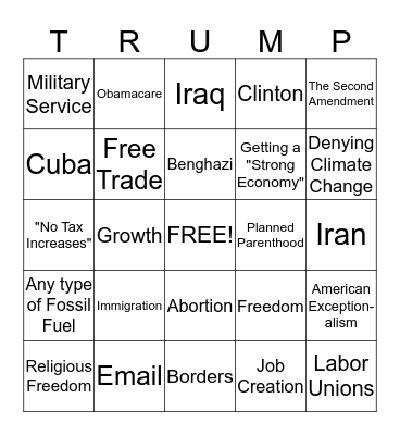 2015 GOP Debate Bingo Card