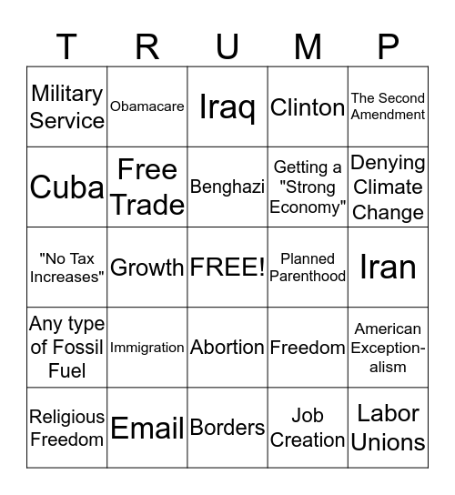 2015 GOP Debate Bingo Card