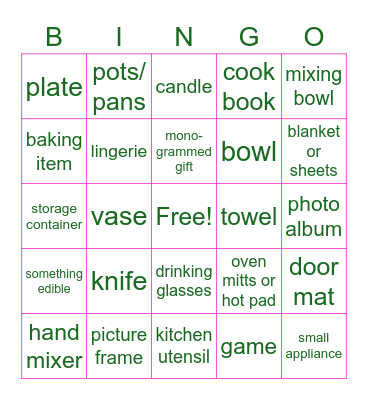 Bridal Shower Bingo Card