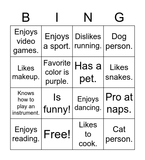 G.I.V.E Bingo Card