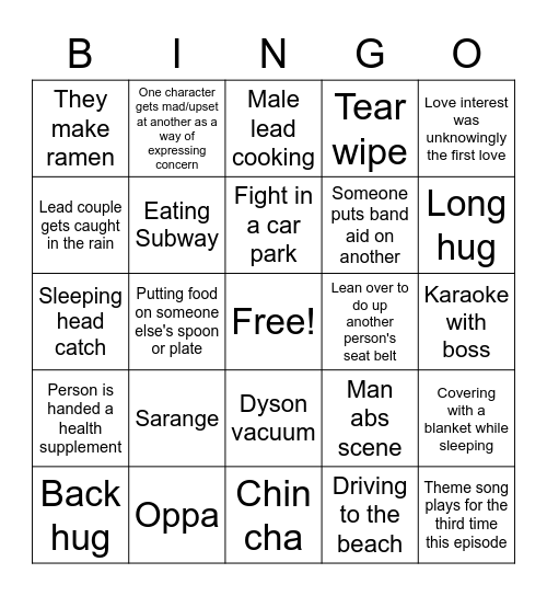 K Drama Bingo Card