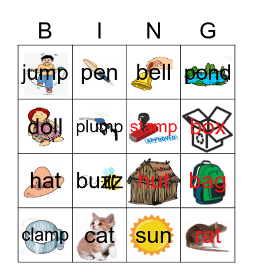 Begining, Middle, Ending Sounds Bingo Card