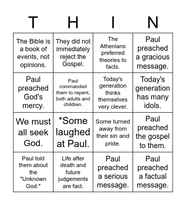 PAUL IN ATHENS Bingo Card