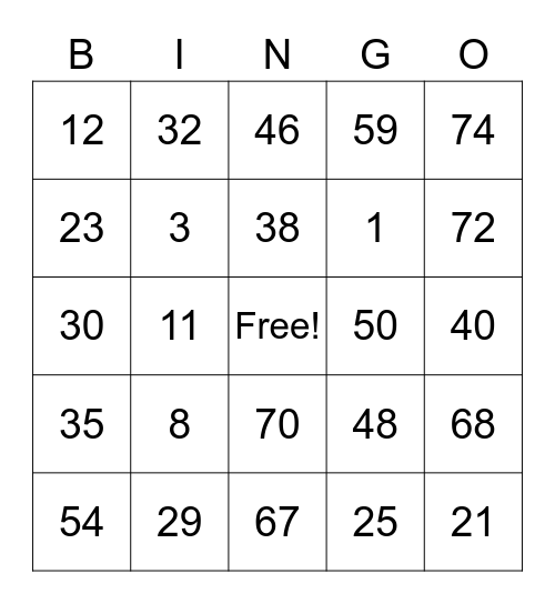 Bingo card ID 004 Bingo Card