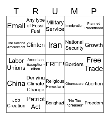 2015 GOP Debate Bingo Card