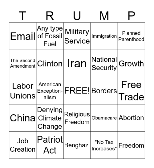 2015 GOP Debate Bingo Card