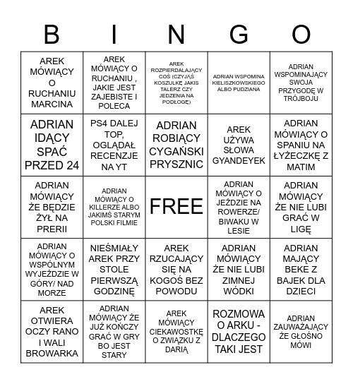 EDZIO&AREK BINGO Card