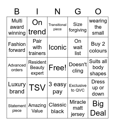 Shopping telly Bingo Card