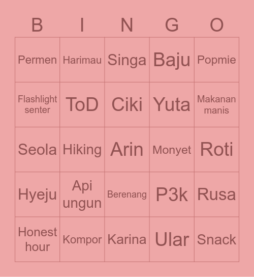 kayin bingo Card
