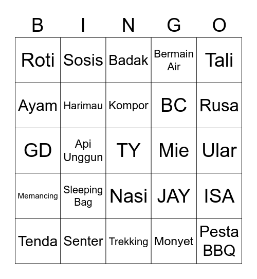 Tyong Bingo Card