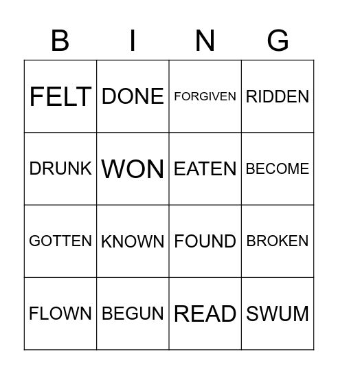 PRESENT PERFECT Bingo Card