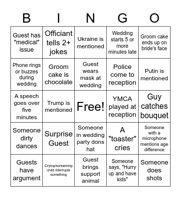 Wedding Bingo Card