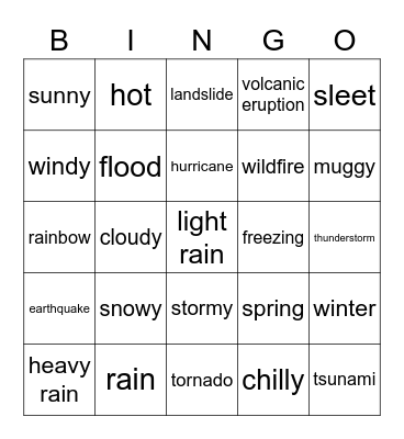 SEASONS MAIN ENGLISH Bingo Card