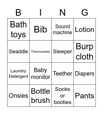 Baby Shower Bingo Card