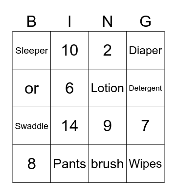 Baby Shower Bingo Card