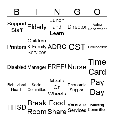 Social Committee Bingo Game Bingo Card