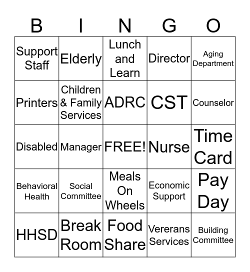 Social Committee Bingo Game Bingo Card