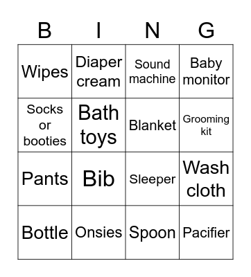 Baby shower Bingo Card