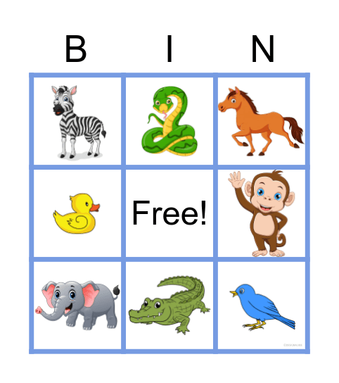 Animal Bingo Card