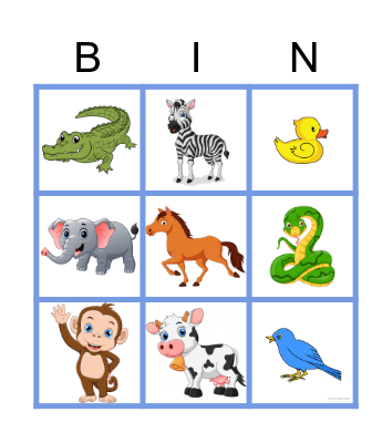 Animal Bingo Card