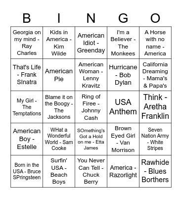 USA Bingo Card
