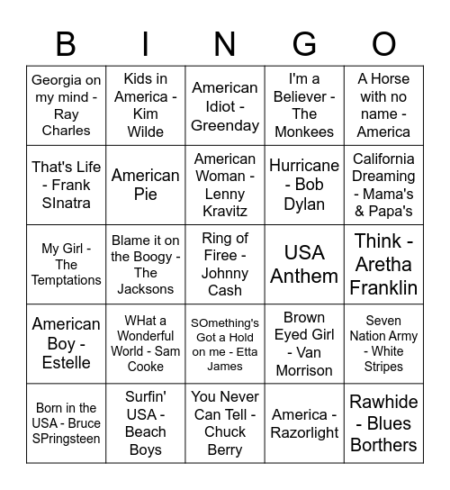 USA Bingo Card