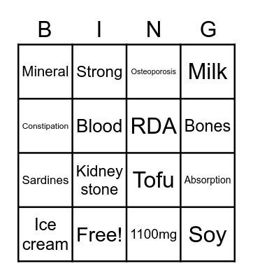 Calcium Bingo Card